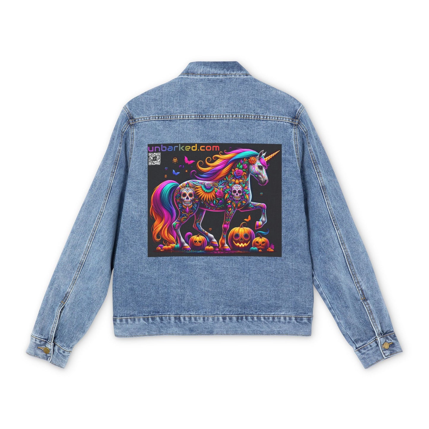 UNBARKED! Halloween Collection Unicorn Denim Jacket Throw Bak