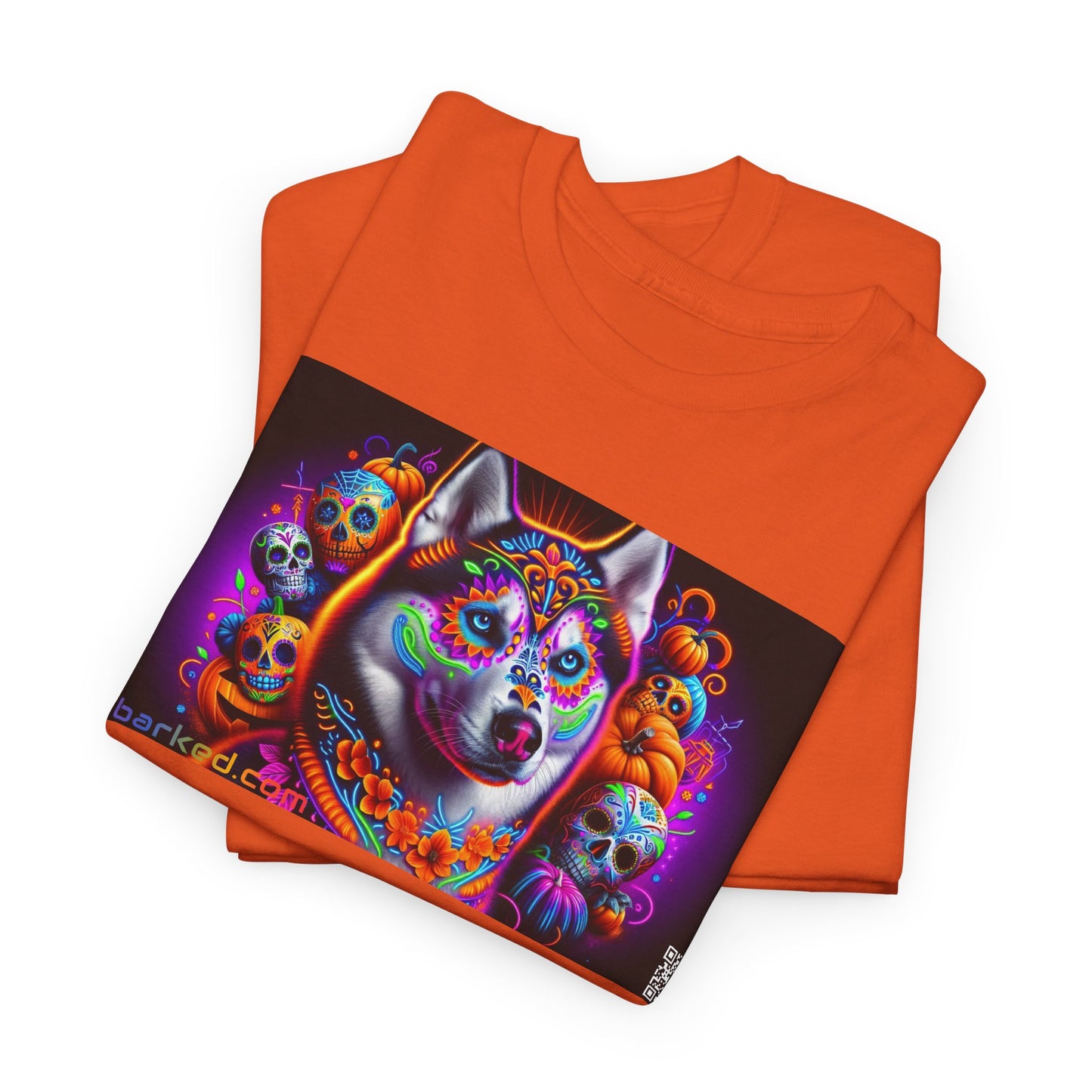 UNBARKED! Halloween Collection - Husky/ Alaskan Malamute Dog Vibrant Día de Muertos Tattoo Unisex Heavy Cotton Tee