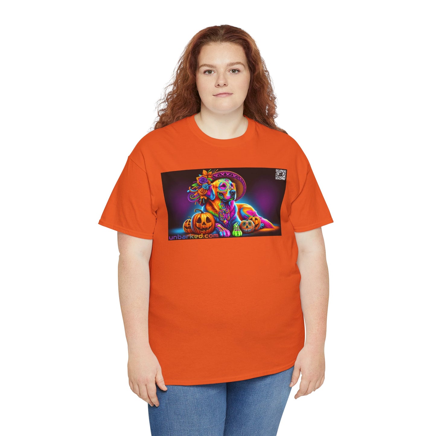 UNBARKED! Halloween Collection - Golden Retreiver Dog Vibrant Día de Muertos Tattoo Unisex Heavy Cotton Tee