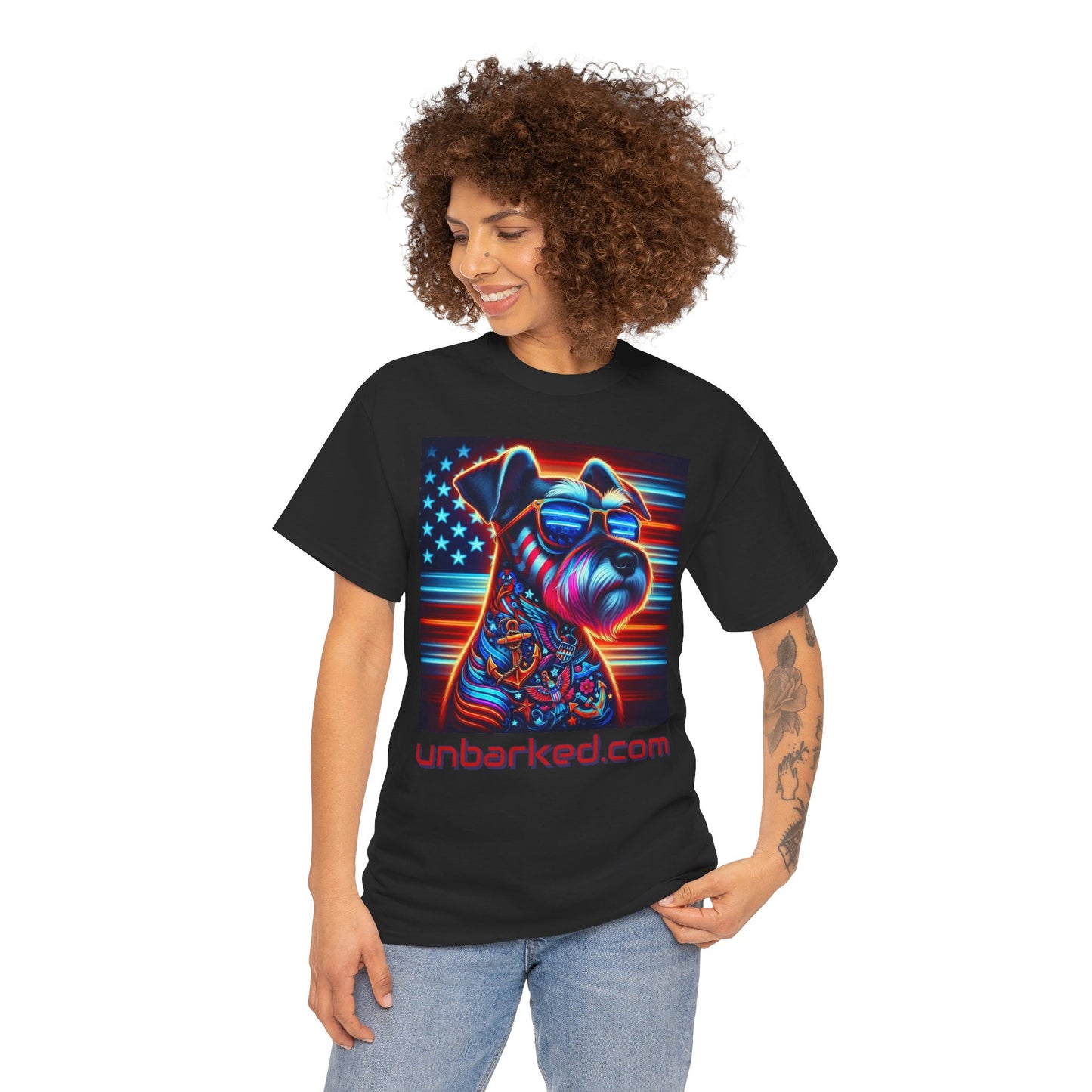 Patriot Miniature Schnauzer Dog Tattoo Heavy Cotton Tee Shirt
