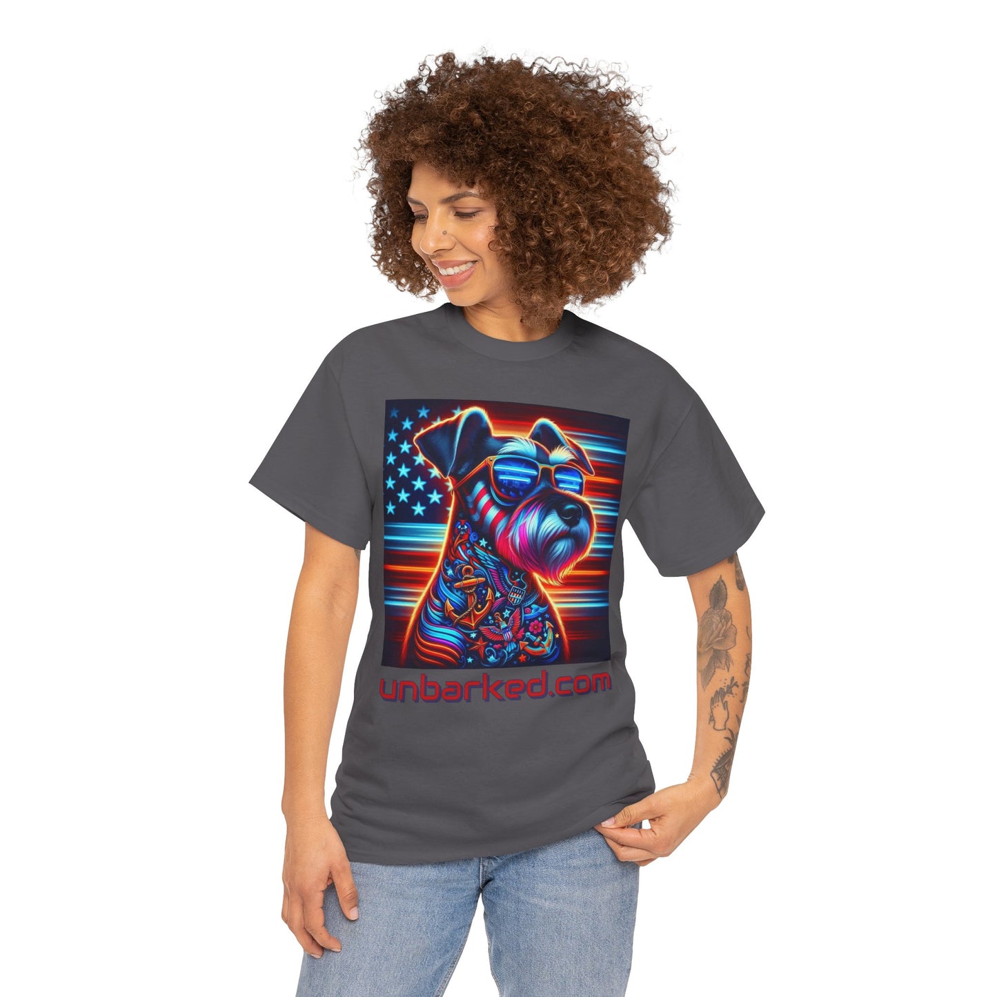 Patriot Miniature Schnauzer Dog Tattoo Heavy Cotton Tee Shirt