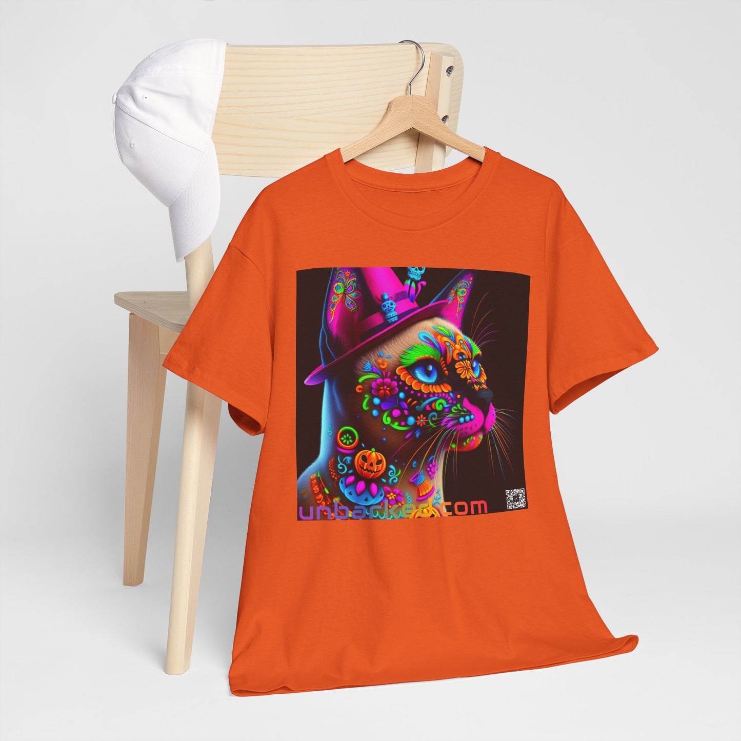 UNBARKED! Halloween Collection - Siamese Cat Vibrant Día de Muertos Tattoo Unisex Heavy Cotton Tee