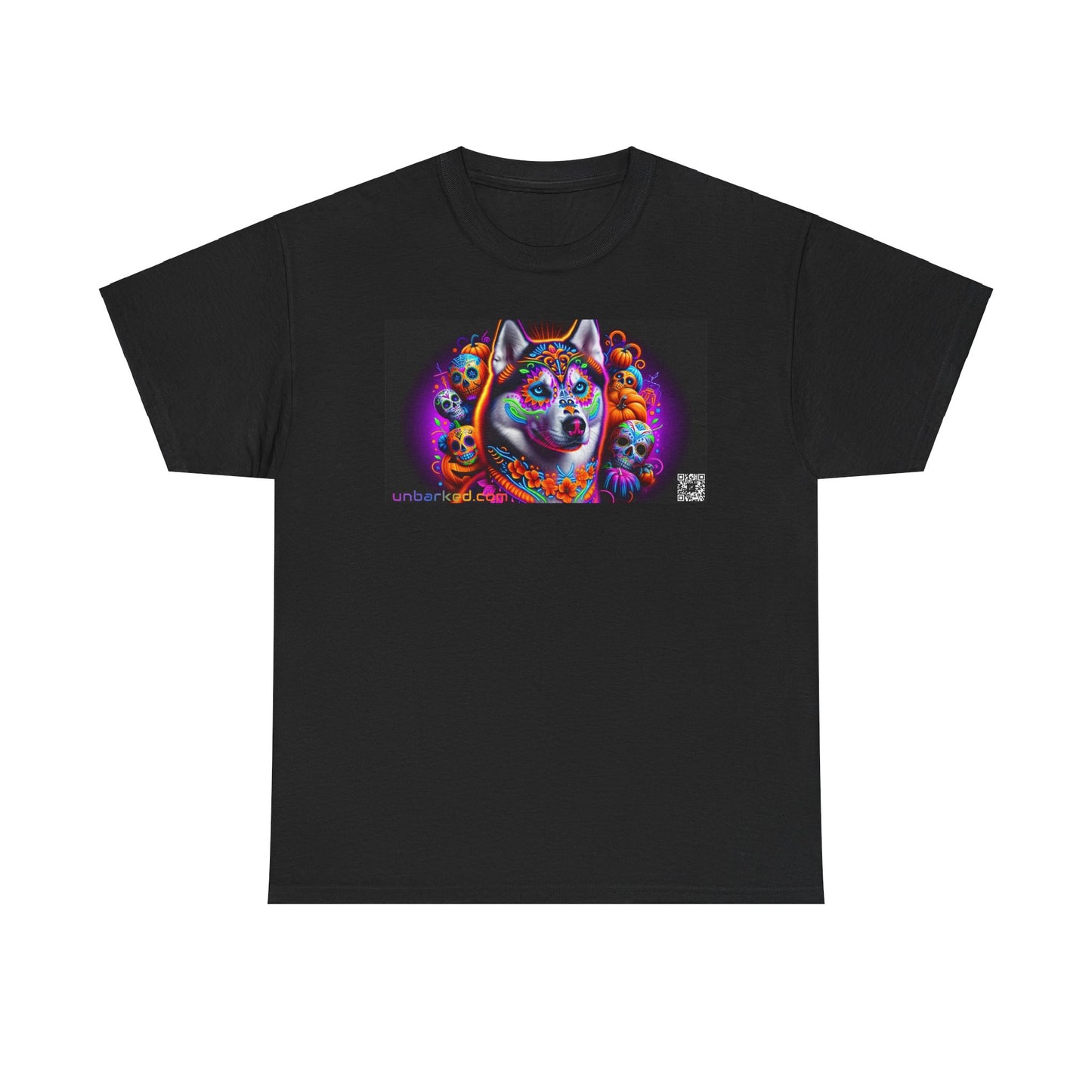 UNBARKED! Halloween Collection - Husky/ Alaskan Malamute Dog Vibrant Día de Muertos Tattoo Unisex Heavy Cotton Tee