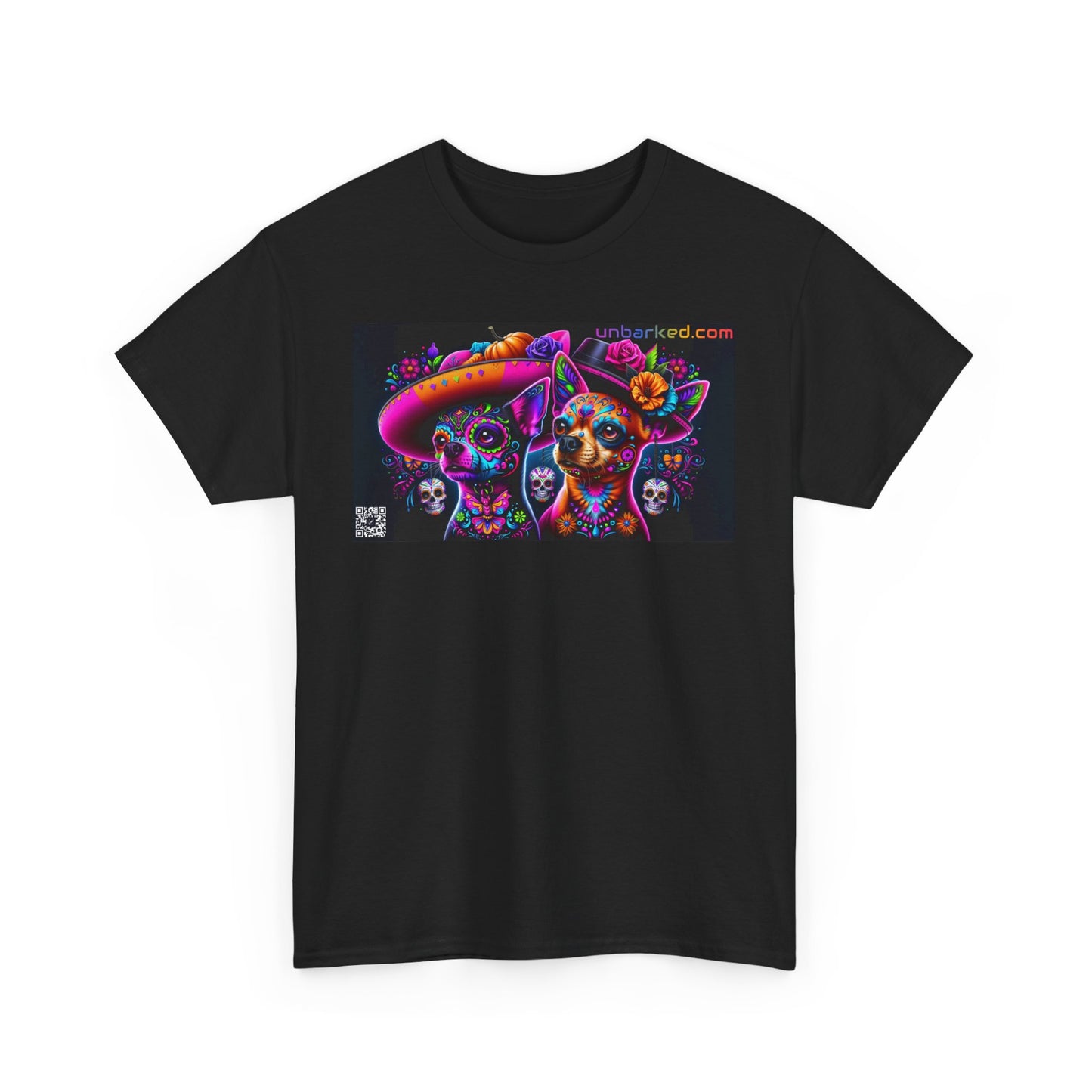 UNBARKED! Halloween Collection - Chihuahua Dog Vibrant Día de Muertos Tattoo Unisex Heavy Cotton Tee