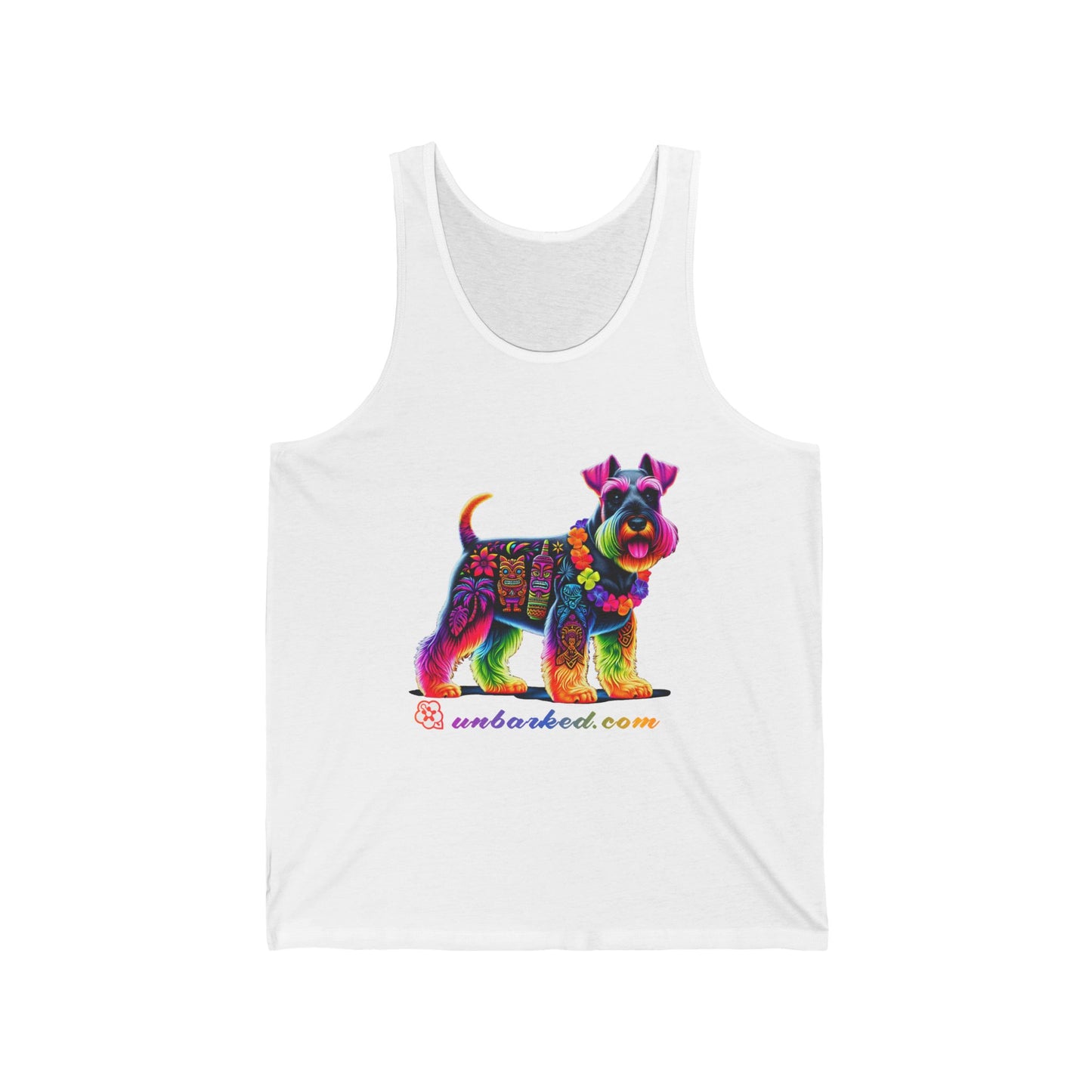 UNBARKED! Hawaiian Schnauzer Dog Tank Tee Shirt Aloha Tattoo