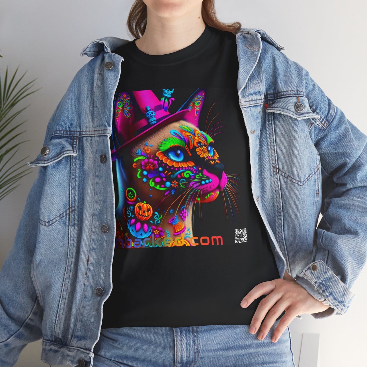 UNBARKED! Halloween Collection - Siamese Cat Vibrant Día de Muertos Tattoo Unisex Heavy Cotton Tee
