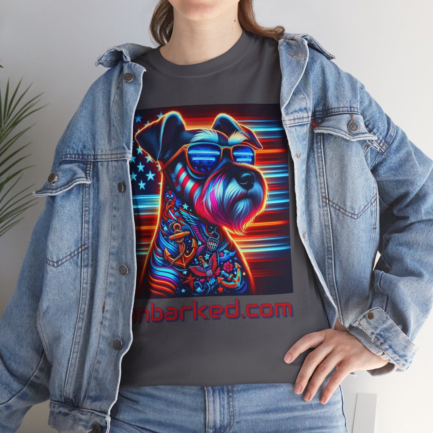 Patriot Miniature Schnauzer Dog Tattoo Heavy Cotton Tee Shirt