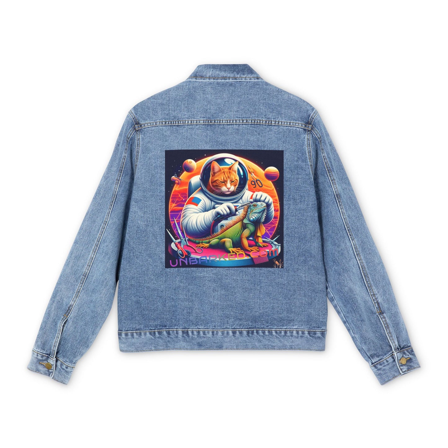 Denim Jacket Retro Throw Bak Style - Unbarked Grooming - Space Cat