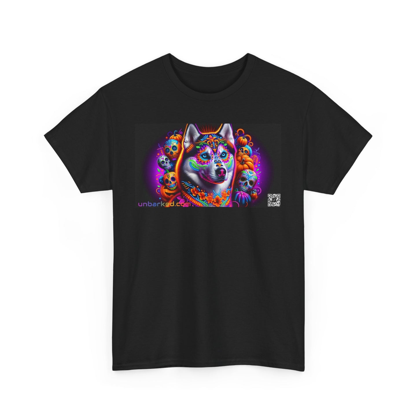 UNBARKED! Halloween Collection - Husky/ Alaskan Malamute Dog Vibrant Día de Muertos Tattoo Unisex Heavy Cotton Tee