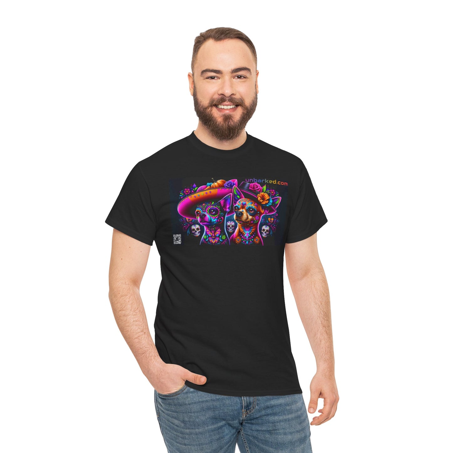 UNBARKED! Halloween Collection - Chihuahua Dog Vibrant Día de Muertos Tattoo Unisex Heavy Cotton Tee