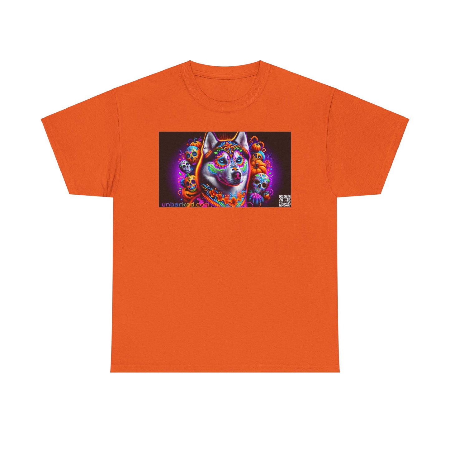 UNBARKED! Halloween Collection - Husky/ Alaskan Malamute Dog Vibrant Día de Muertos Tattoo Unisex Heavy Cotton Tee