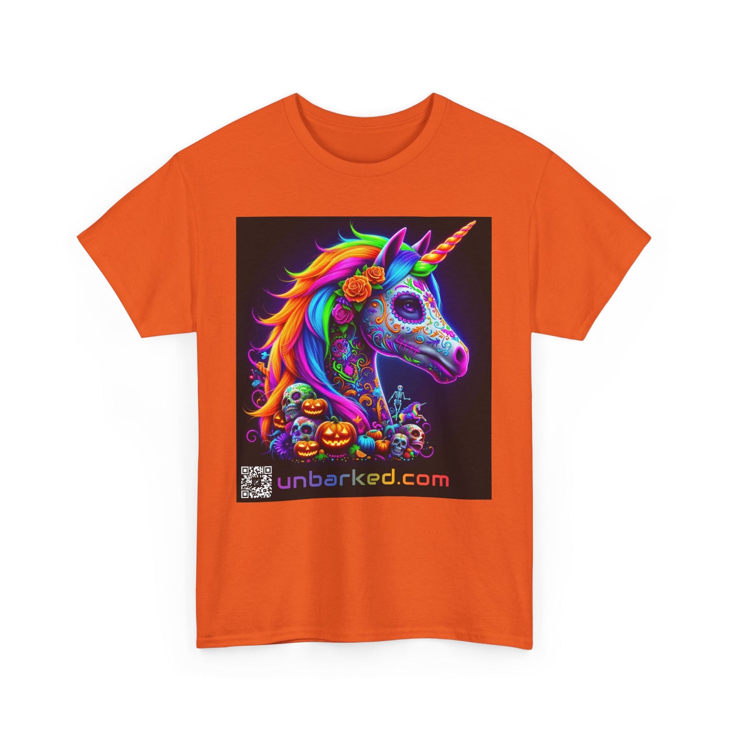 UNBARKED! Halloween Collection - Unicorn Vibrant Día de Muertos Tattoo Unisex Heavy Cotton Tee