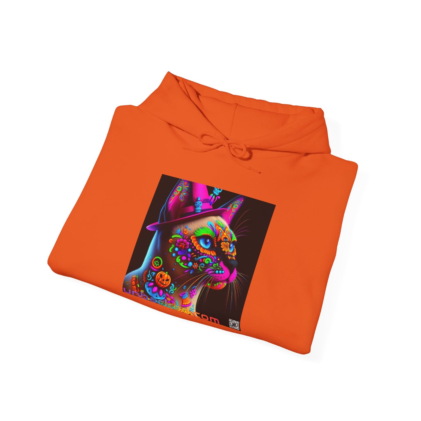 Unisex Heavy Blend™ Hooded Sweatshirt UNBARKED! Halloween Collection - Siamese Cat Vibrant Día de Muertos Tattoo