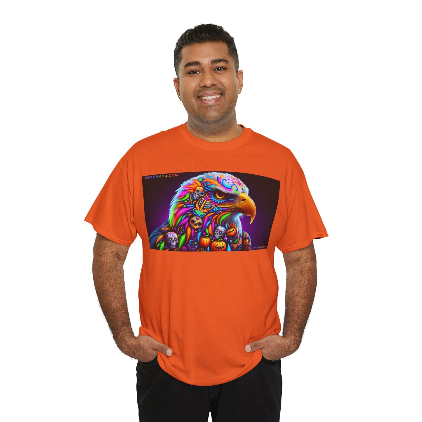 UNBARKED! Halloween Collection - Bald Eagle Vibrant Día de Muertos Tattoo Unisex Heavy Cotton Tee Shirt
