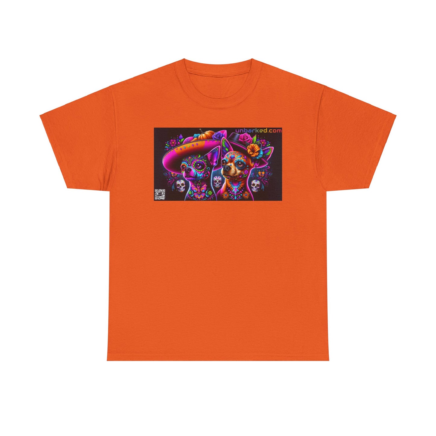 UNBARKED! Halloween Collection - Chihuahua Dog Vibrant Día de Muertos Tattoo Unisex Heavy Cotton Tee