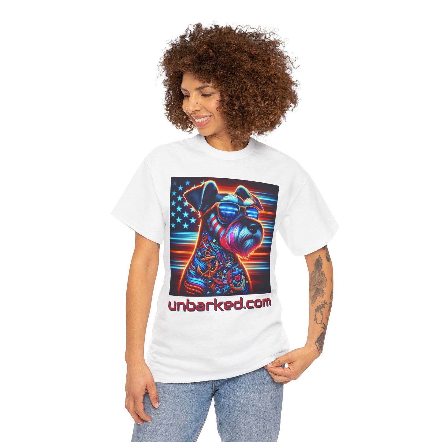 Patriot Miniature Schnauzer Dog Tattoo Heavy Cotton Tee Shirt