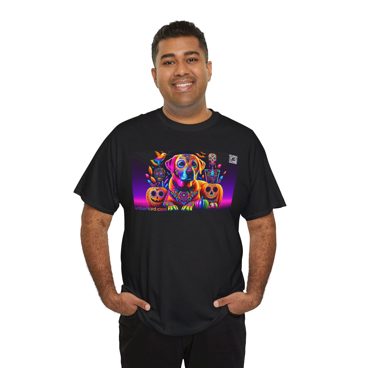UNBARKED! Halloween Collection - Labrador Retreiver Dog Vibrant Día de Muertos Tattoo Unisex Heavy Cotton Tee