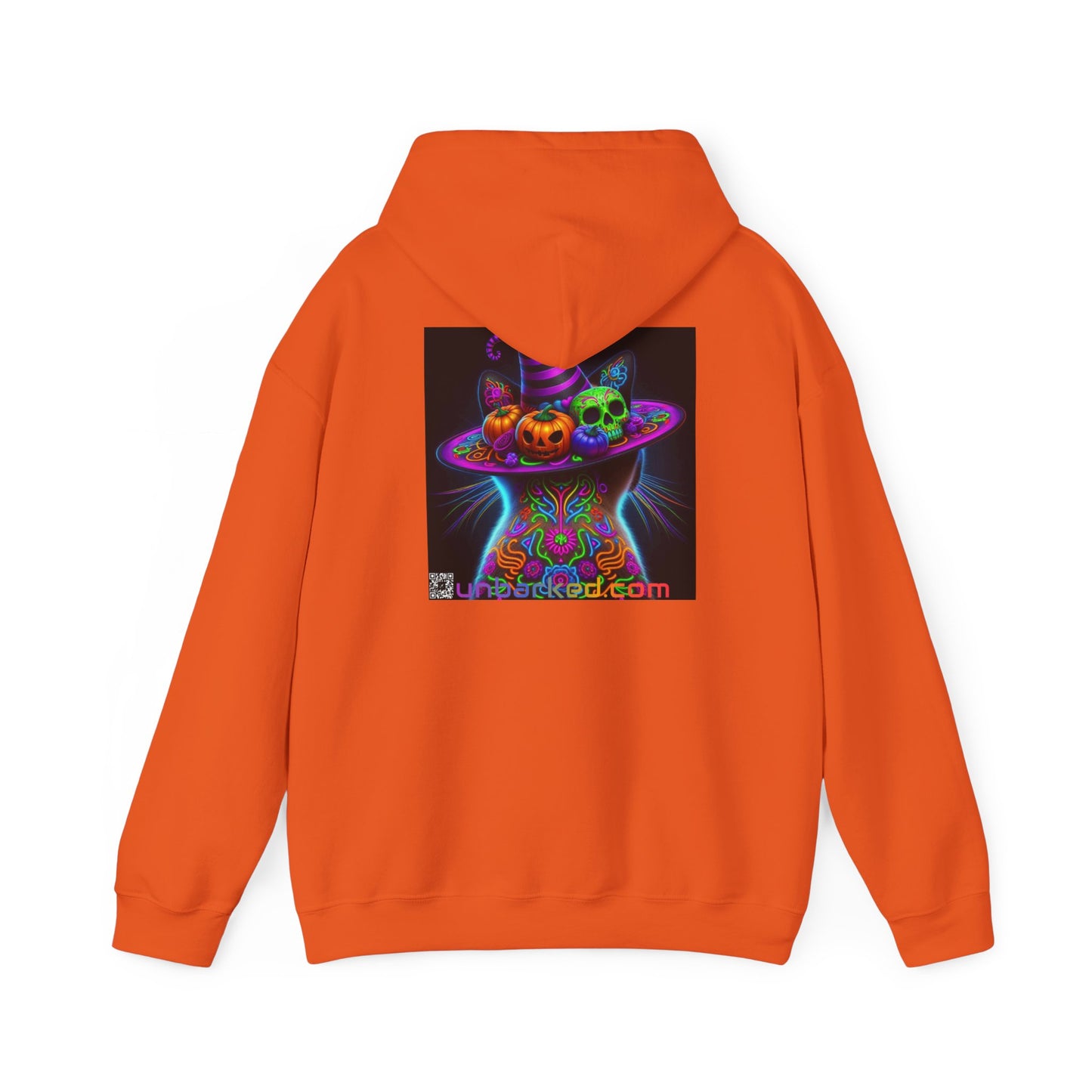 Unisex Heavy Blend™ Hooded Sweatshirt UNBARKED! Halloween Collection - Siamese Cat Vibrant Día de Muertos Tattoo