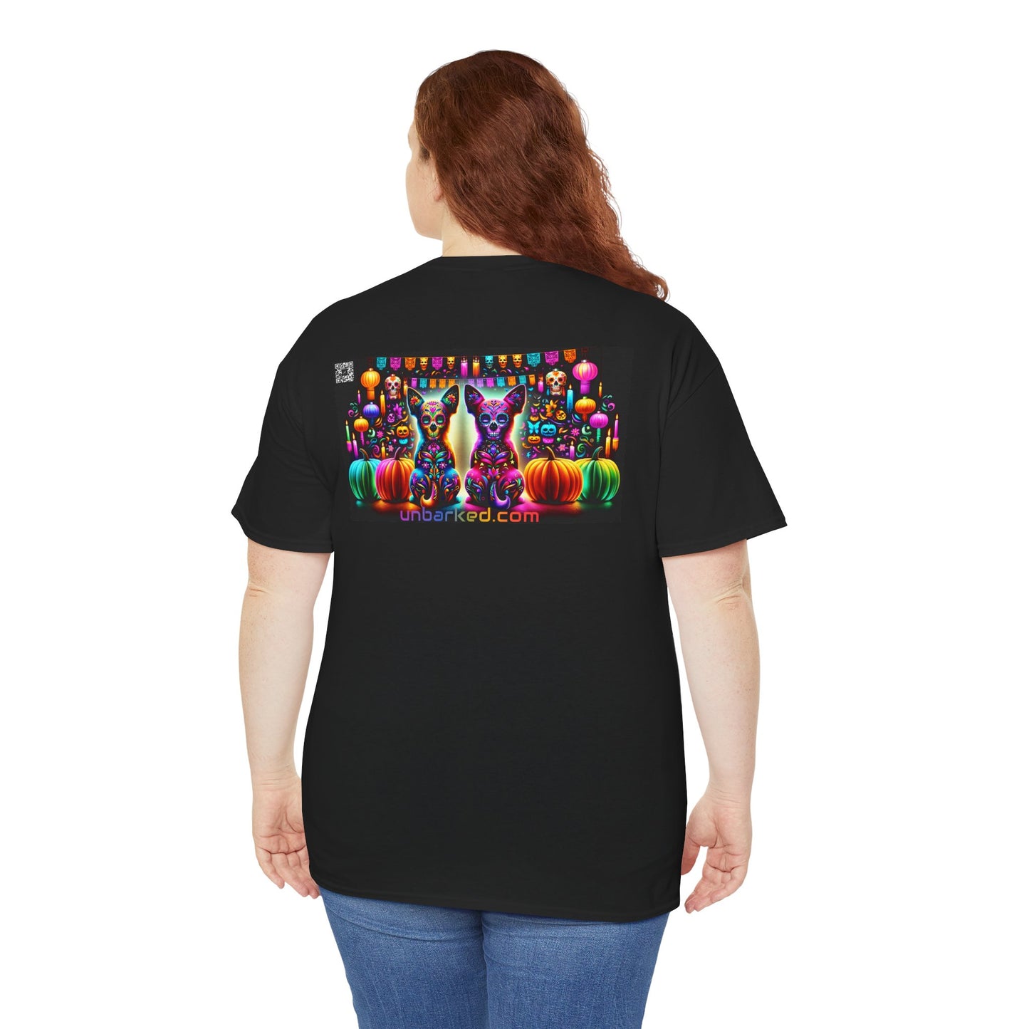 UNBARKED! Halloween Collection - Chihuahua Dog Vibrant Día de Muertos Tattoo Unisex Heavy Cotton Tee