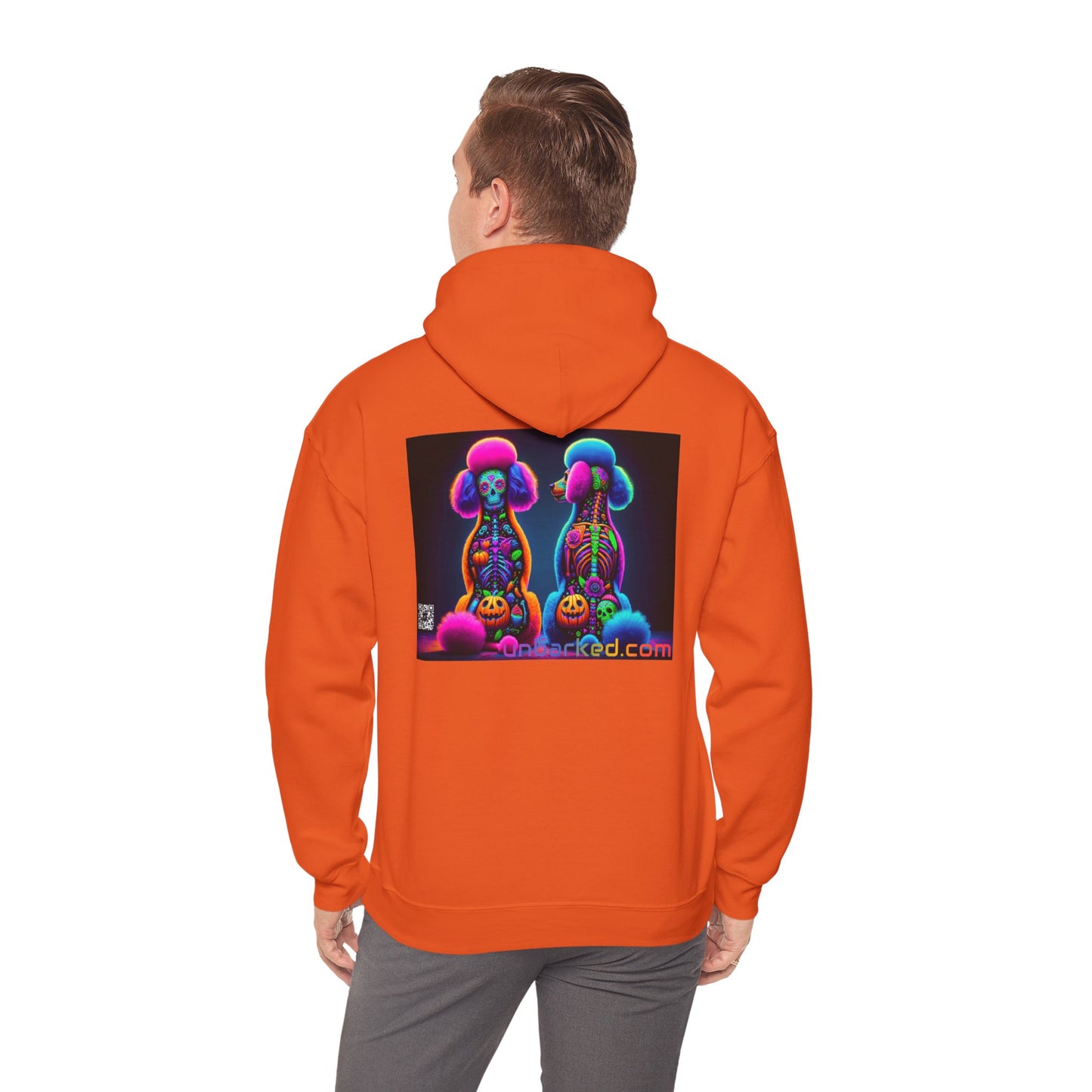 Unisex Heavy Blend™ Hooded Sweatshirt UNBARKED! Halloween Collection - Poodle Dog Vibrant Día de Muertos Tattoo