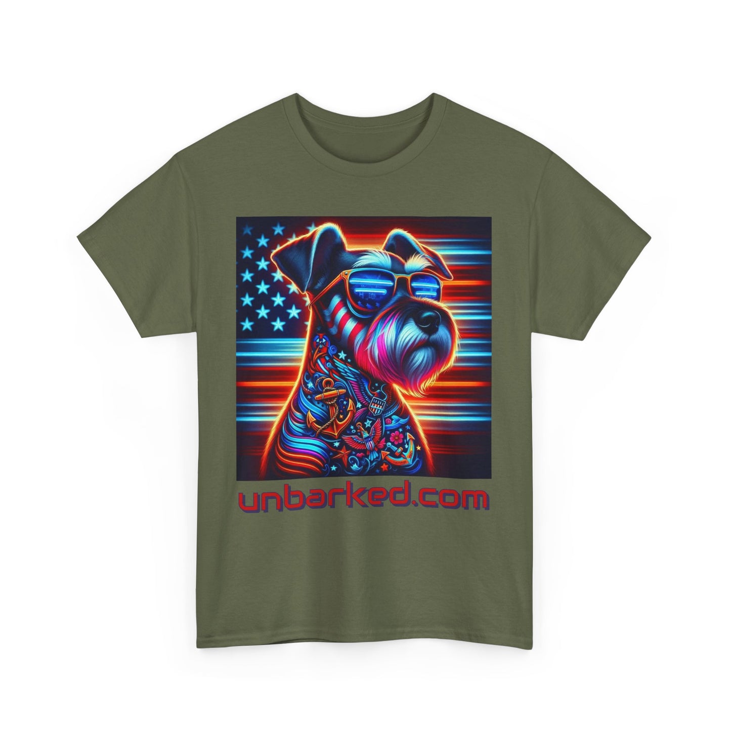 Patriot Miniature Schnauzer Dog Tattoo Heavy Cotton Tee Shirt