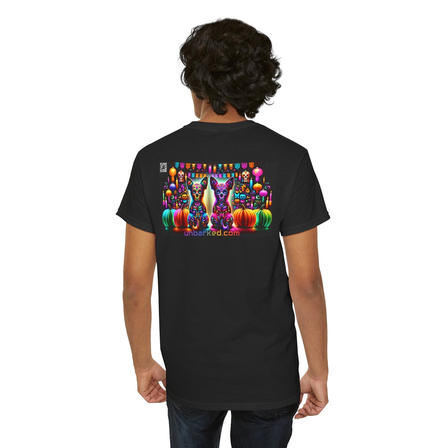 UNBARKED! Halloween Collection - Chihuahua Dog Vibrant Día de Muertos Tattoo Unisex Heavy Cotton Tee