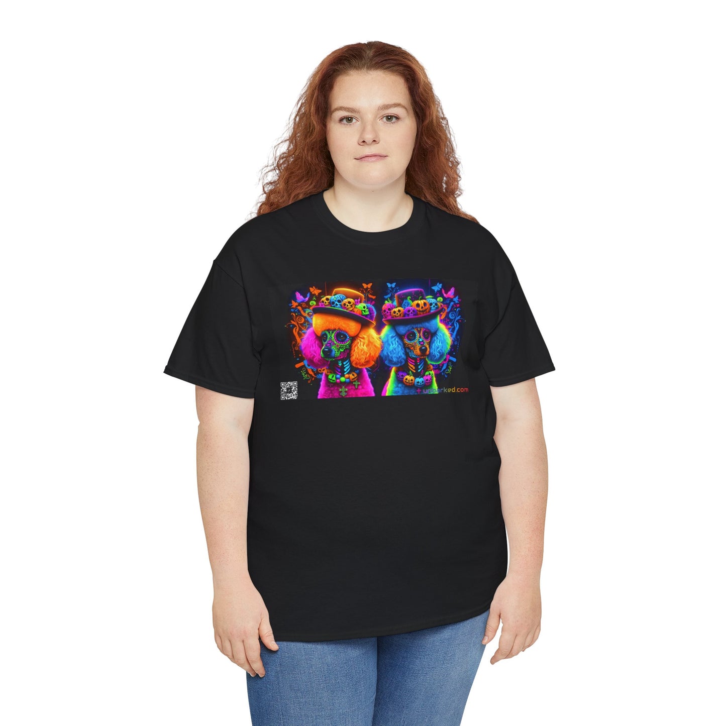 UNBARKED! Halloween Collection - Poodle Dog Vibrant Día de Muertos Tattoo Unisex Heavy Cotton Tee