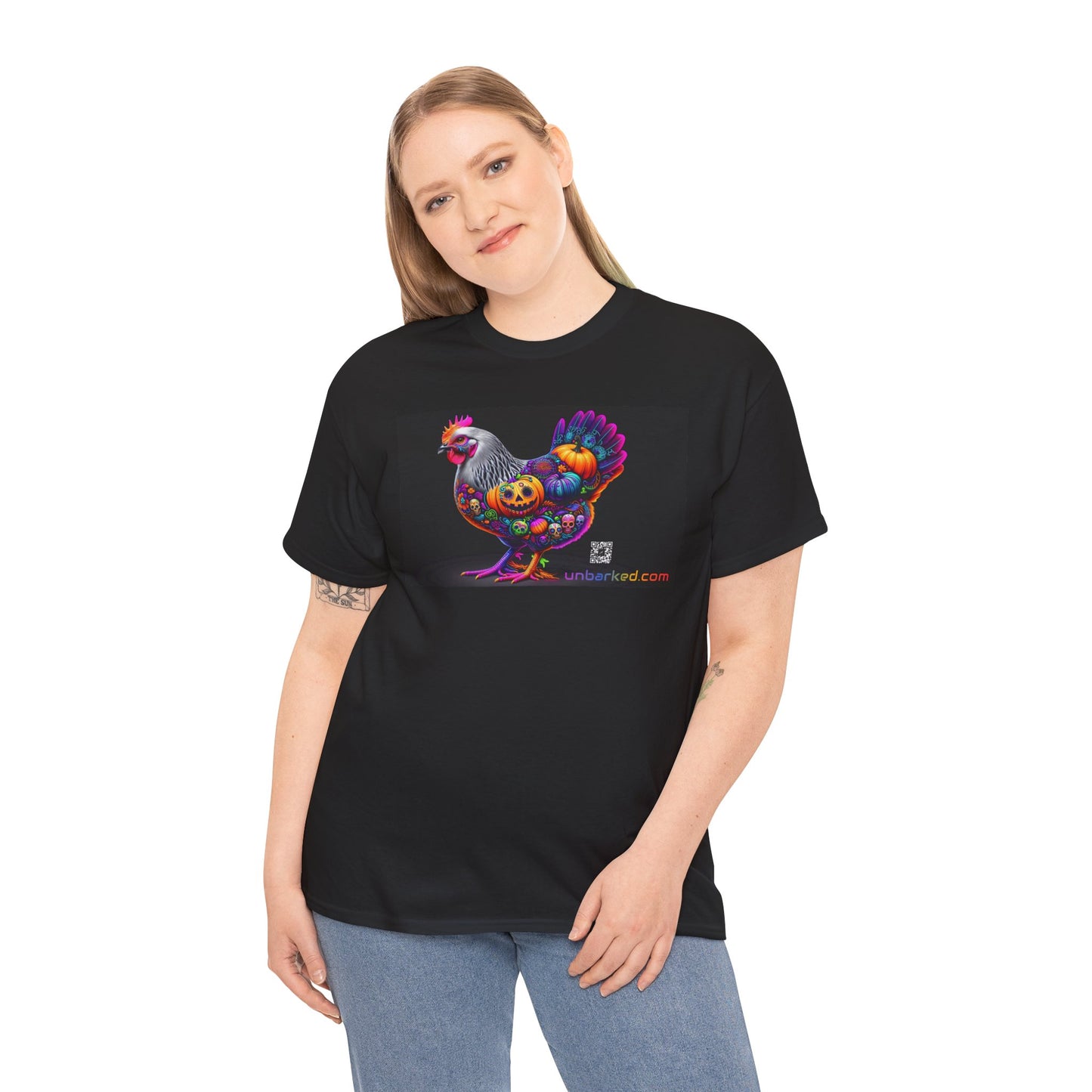 UNBARKED! Halloween Collection - Silver Laced Wyndotte Vibrant Día de Muertos Tattoo Unisex Heavy Cotton Tee Shirt