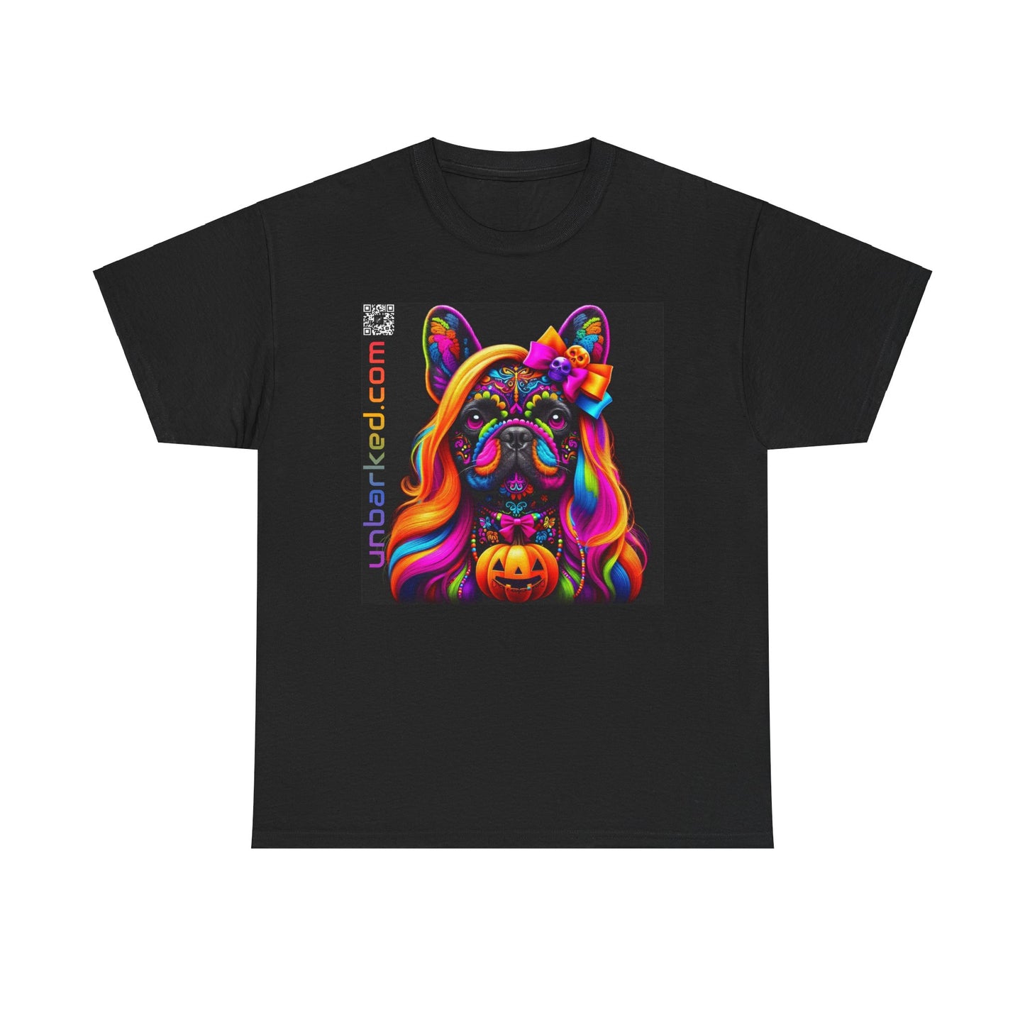 UNBARKED! Halloween Collection - Frenchie Dog Vibrant Día de Muertos Tattoo Unisex Heavy Cotton Tee