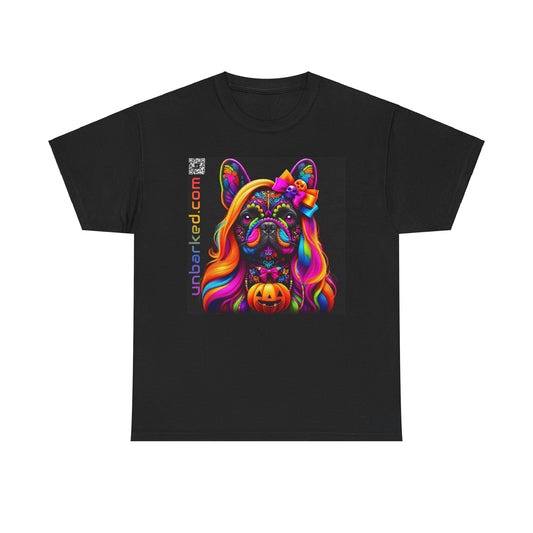 UNBARKED! Halloween Collection - Frenchie Dog Vibrant Día de Muertos Tattoo Unisex Heavy Cotton Tee