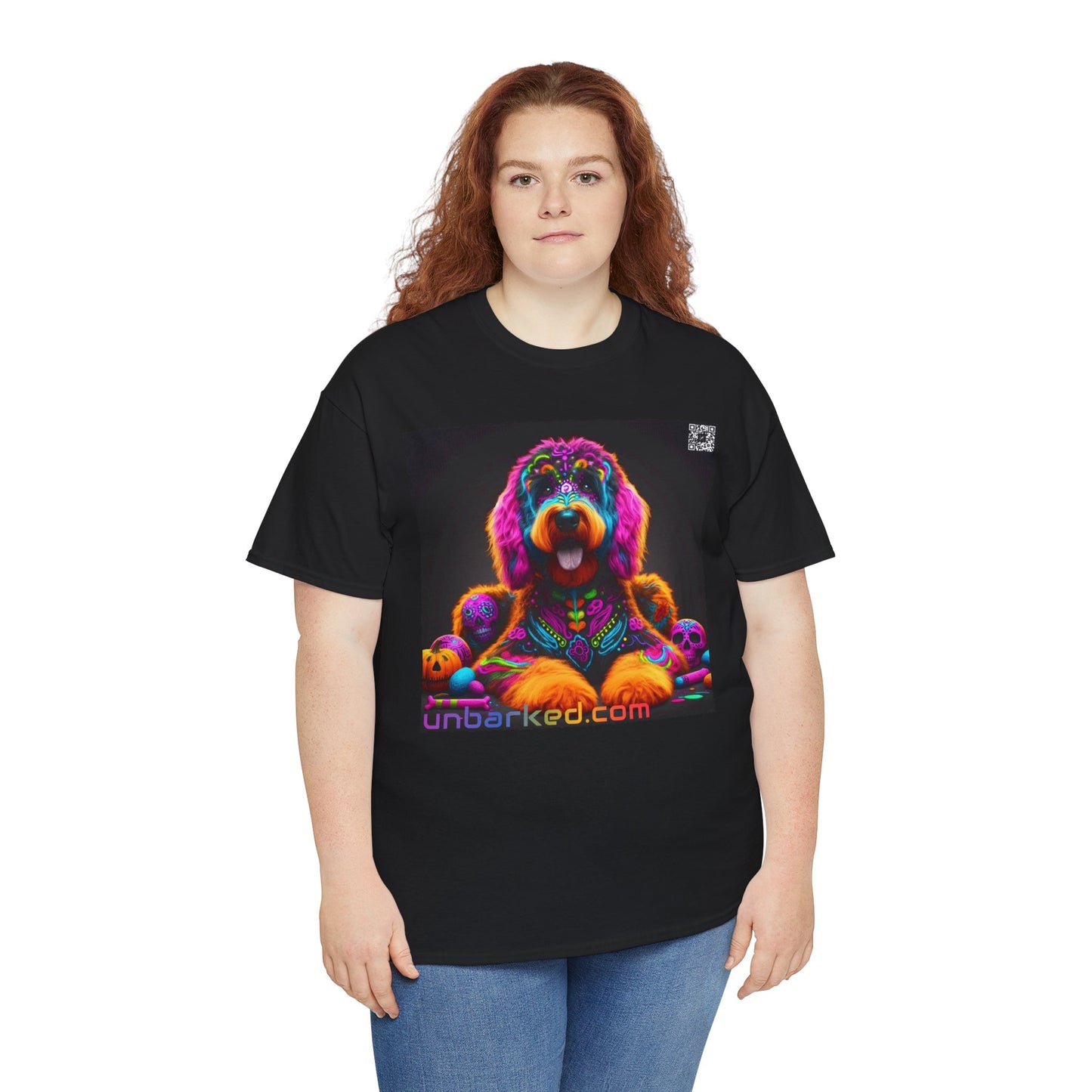 UNBARKED! Halloween Collection - Bernadoodle Dog Vibrant Día de Muertos Tattoo Unisex Heavy Cotton Tee