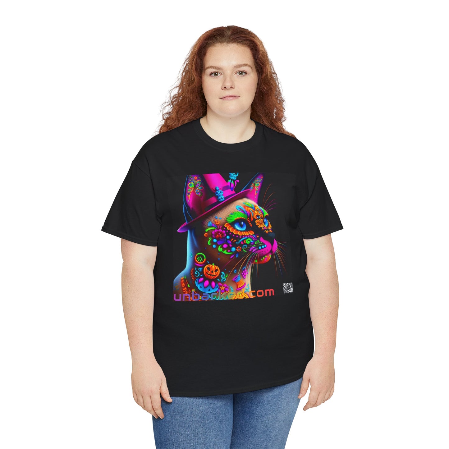 UNBARKED! Halloween Collection - Siamese Cat Vibrant Día de Muertos Tattoo Unisex Heavy Cotton Tee
