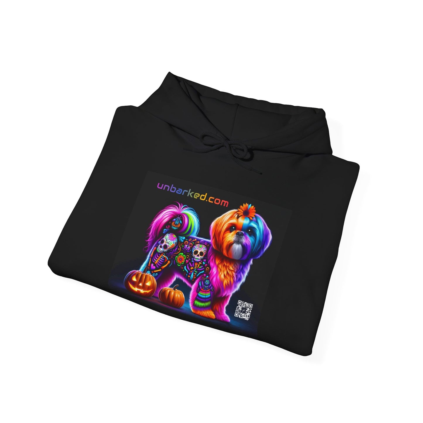Hooded Sweatshirt UNBARKED! Halloween Collection - Shihtzu Dog Vibrant Día de Muertos Tattoo Hoodie Unisex Heavy Blend™