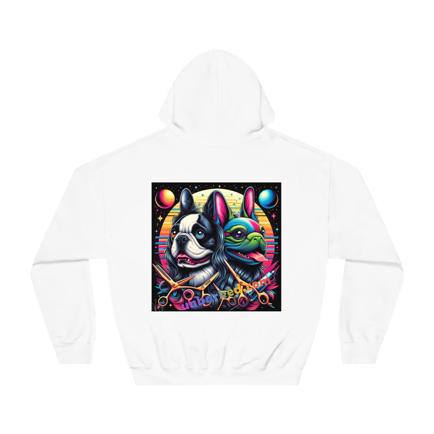 Unisex DryBlend® Hooded Sweatshirt Black Schnauzer Front, IguannaFrenchie Reverse Hoodie