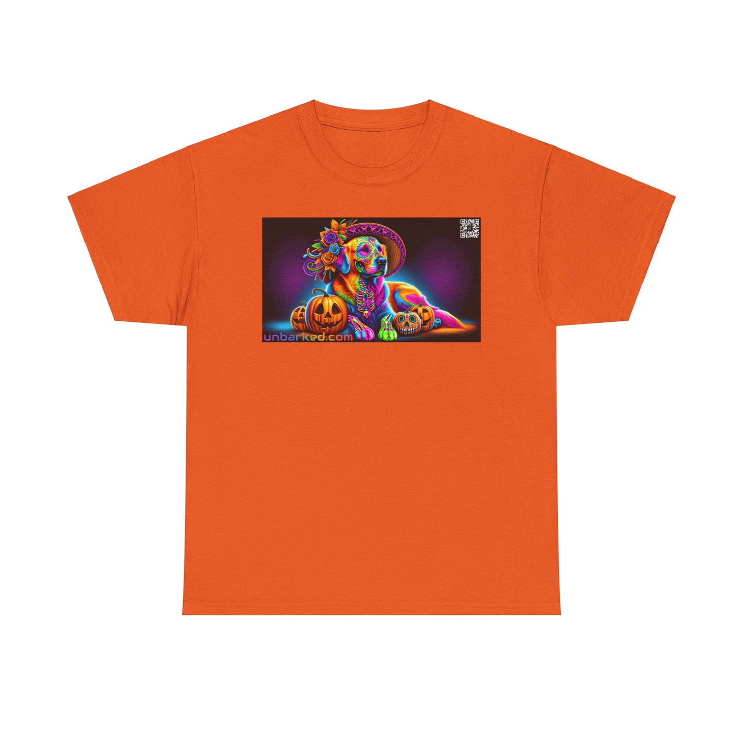UNBARKED! Halloween Collection - Golden Retreiver Dog Vibrant Día de Muertos Tattoo Unisex Heavy Cotton Tee