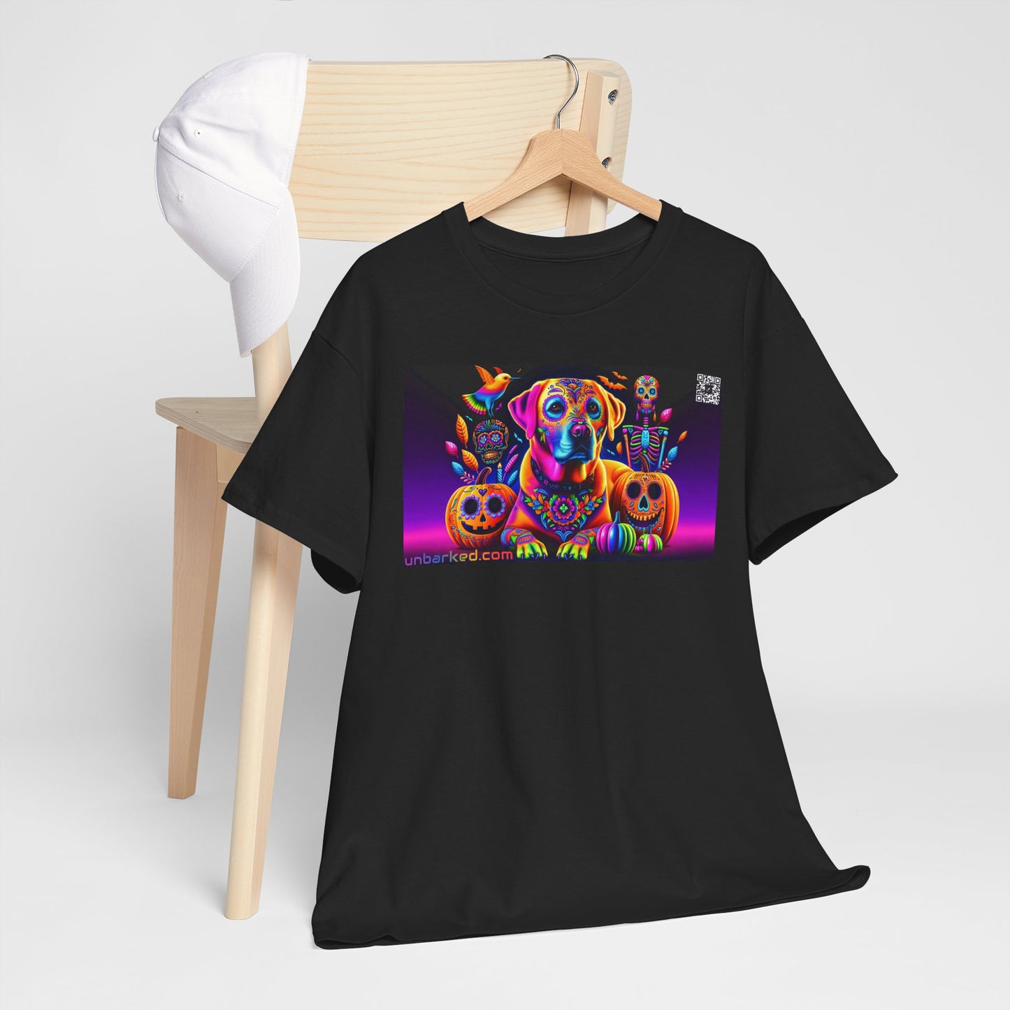 UNBARKED! Halloween Collection - Labrador Retreiver Dog Vibrant Día de Muertos Tattoo Unisex Heavy Cotton Tee