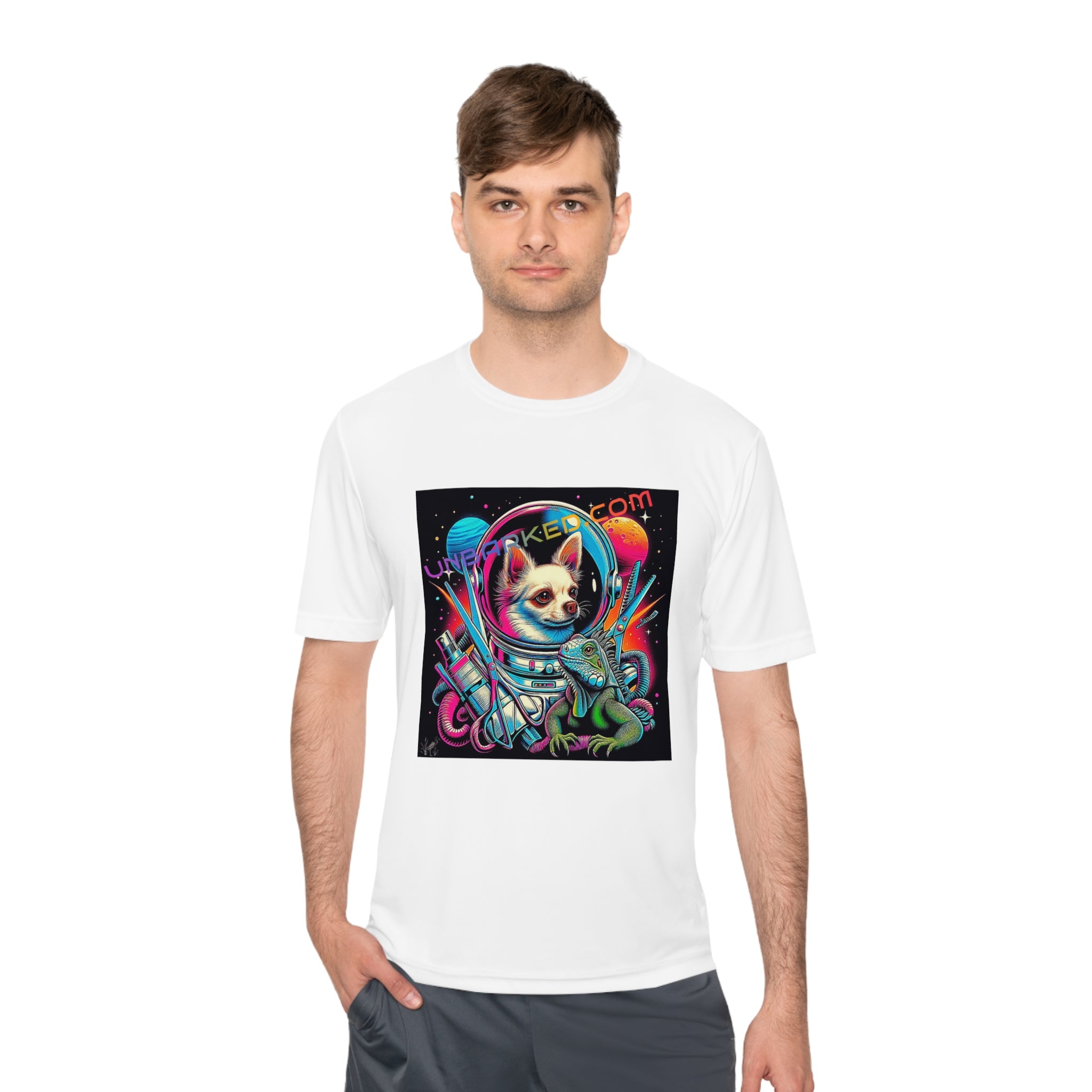Unisex Moisture Wicking Tee Chihuahua Space Grooming