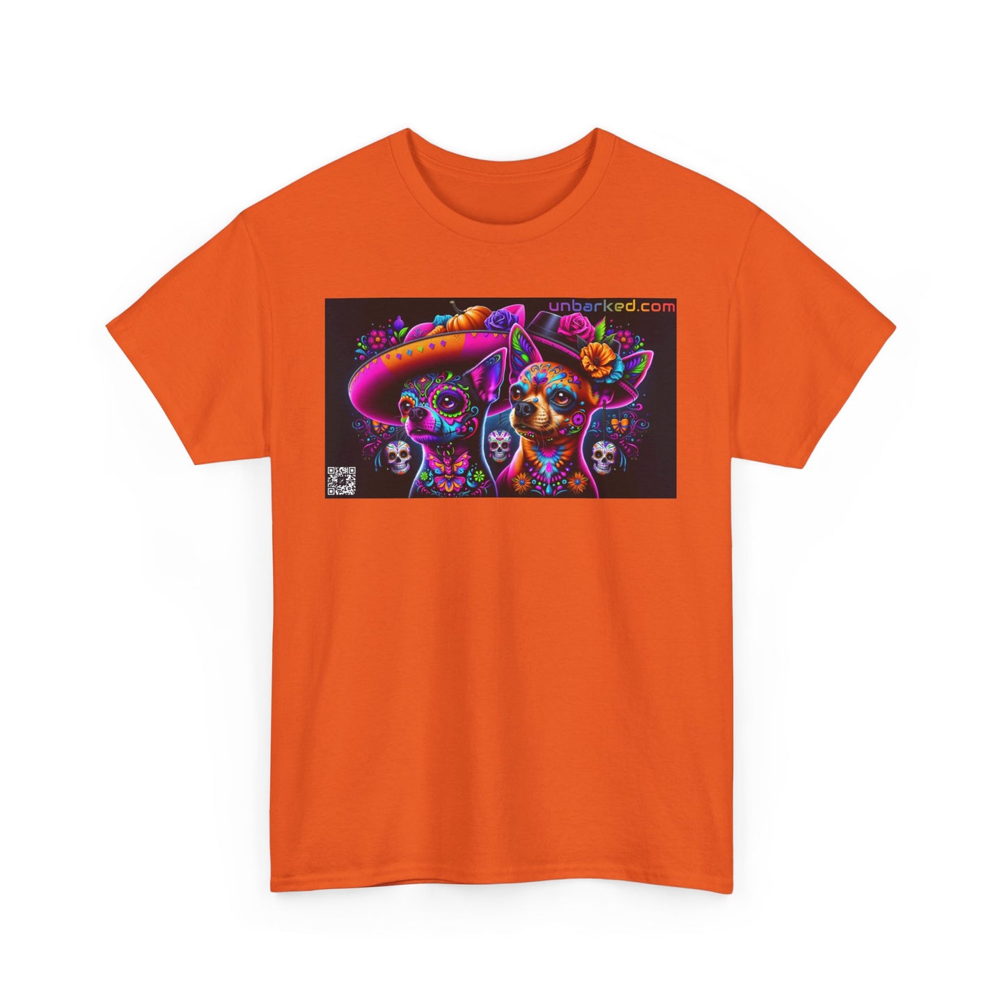 UNBARKED! Halloween Collection - Chihuahua Dog Vibrant Día de Muertos Tattoo Unisex Heavy Cotton Tee
