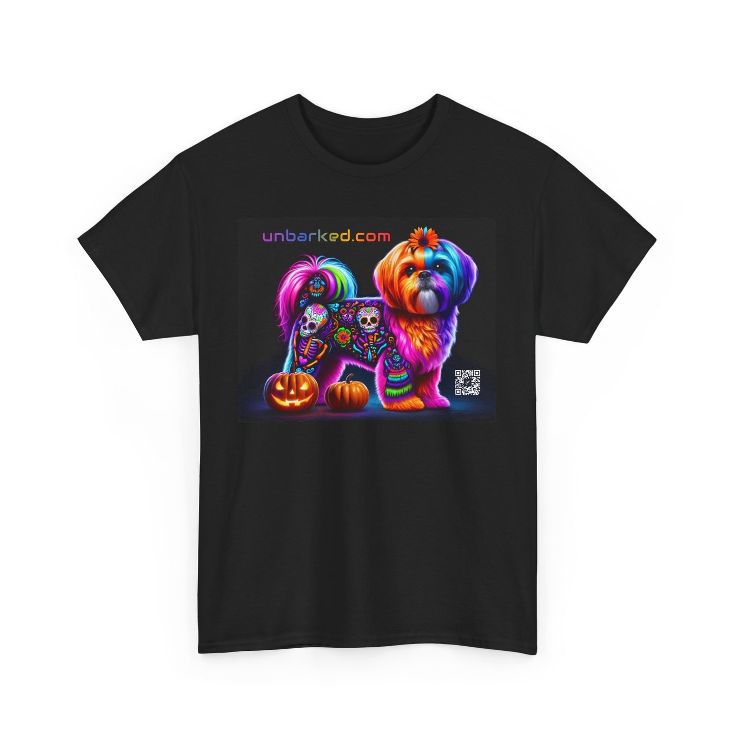 UNBARKED! Halloween Collection - Shih-Tzu Dog Vibrant Día de Muertos Tattoo Unisex Heavy Cotton Tee