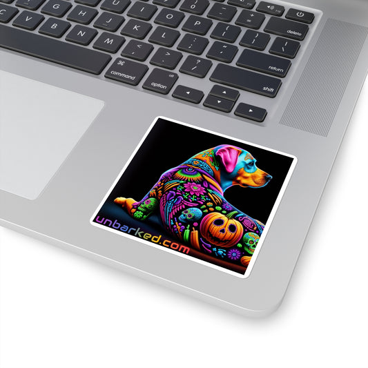 3x3" Square Sticker UNBARKED! Halloween Collection - Labrador Retreiver Vibrant Día de Muertos Tattoo