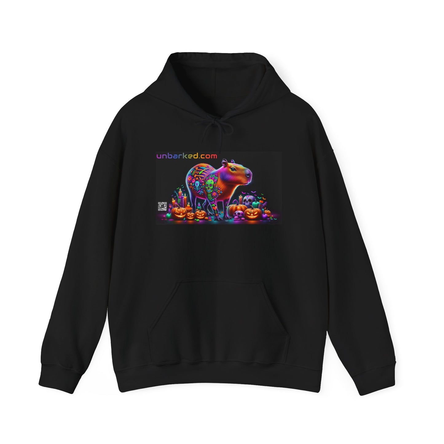 Unisex Heavy Blend™ Hooded Sweatshirt UNBARKED! Halloween Collection - Cappybara Vibrant Día de Muertos Tattoo