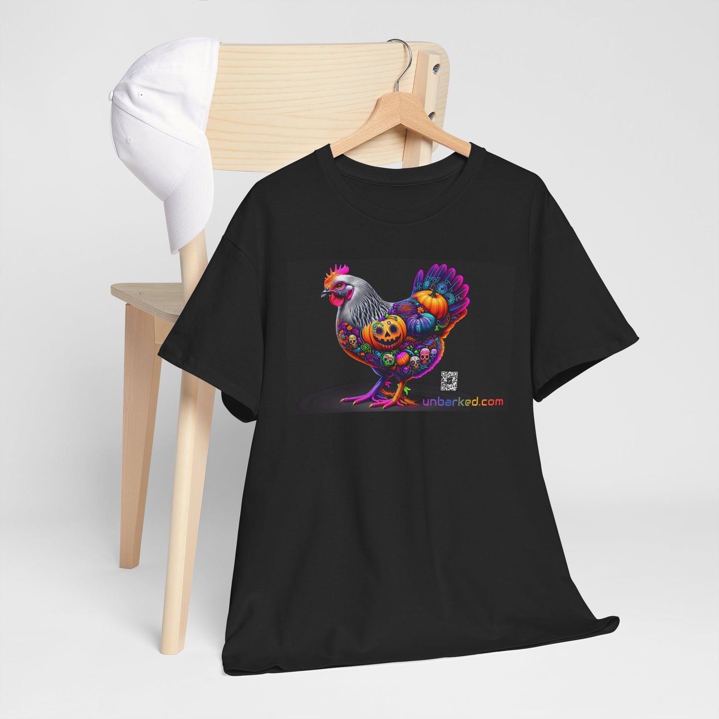UNBARKED! Halloween Collection - Silver Laced Wyndotte Vibrant Día de Muertos Tattoo Unisex Heavy Cotton Tee Shirt