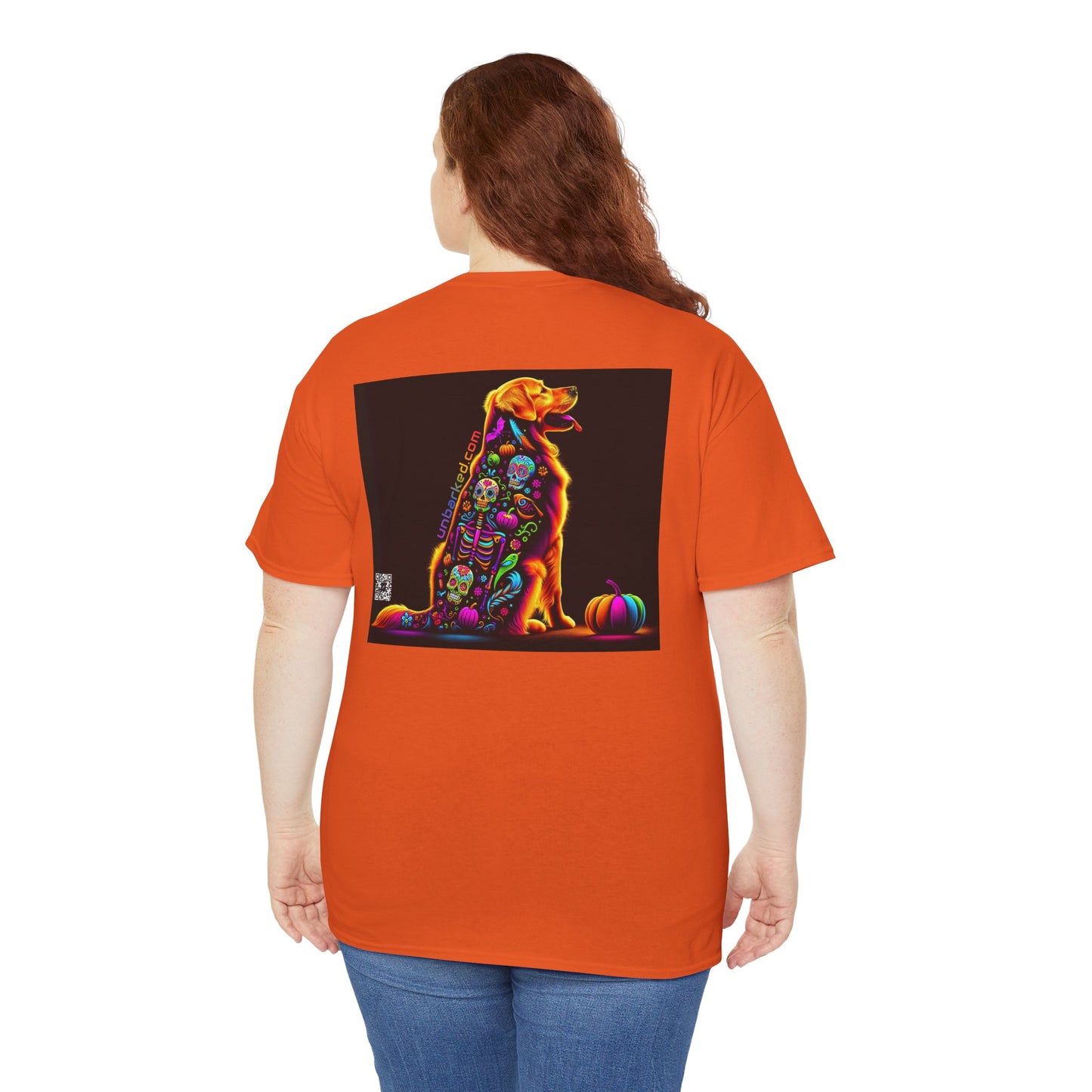 UNBARKED! Halloween Collection - Golden Retreiver Dog Vibrant Día de Muertos Tattoo Unisex Heavy Cotton Tee