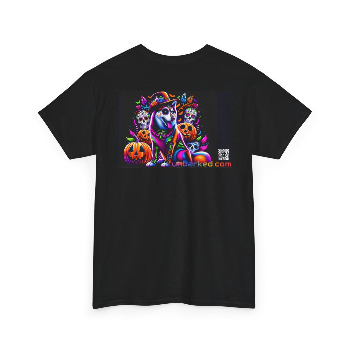 UNBARKED! Halloween Collection - Husky/ Alaskan Malamute Dog Vibrant Día de Muertos Tattoo Unisex Heavy Cotton Tee