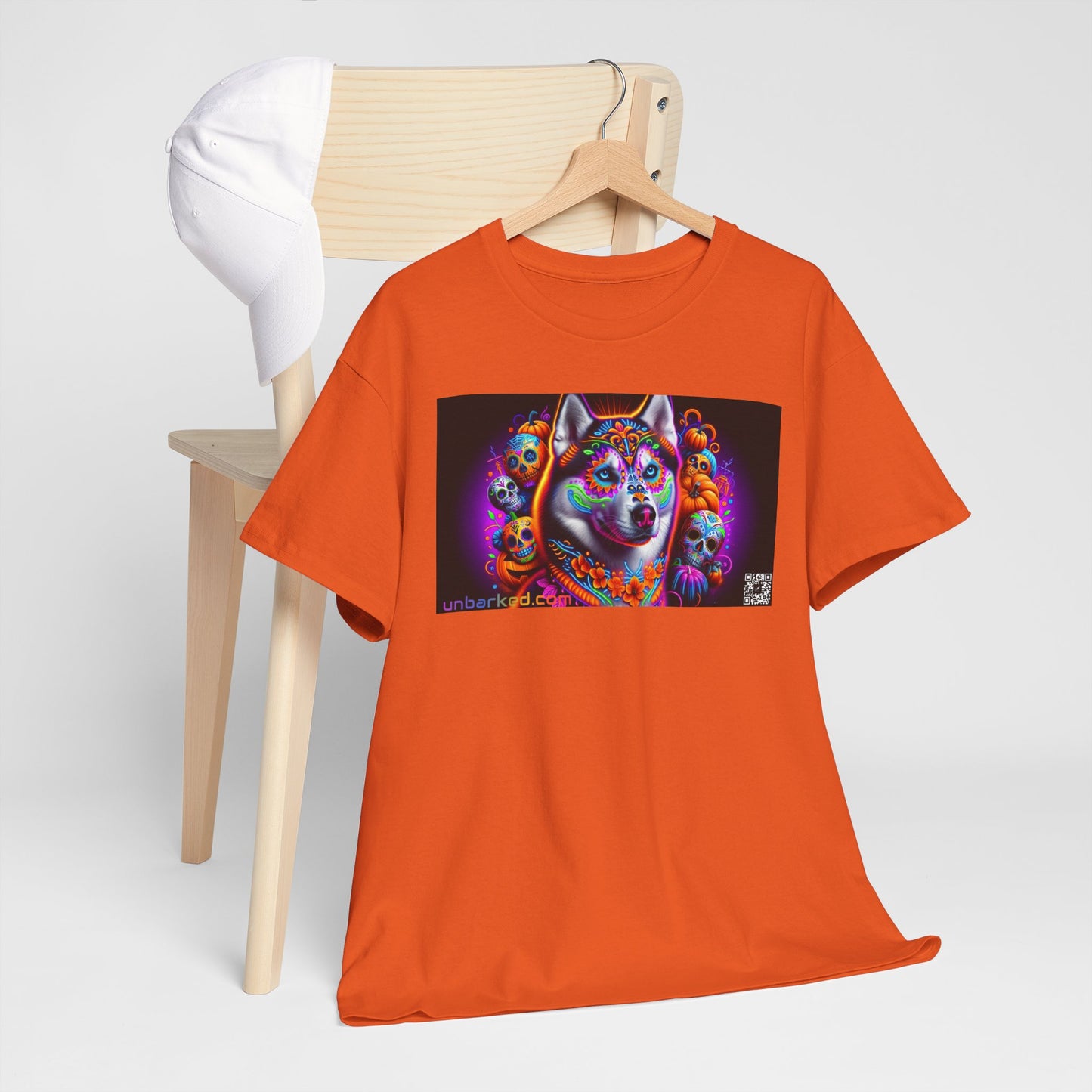 UNBARKED! Halloween Collection - Husky/ Alaskan Malamute Dog Vibrant Día de Muertos Tattoo Unisex Heavy Cotton Tee
