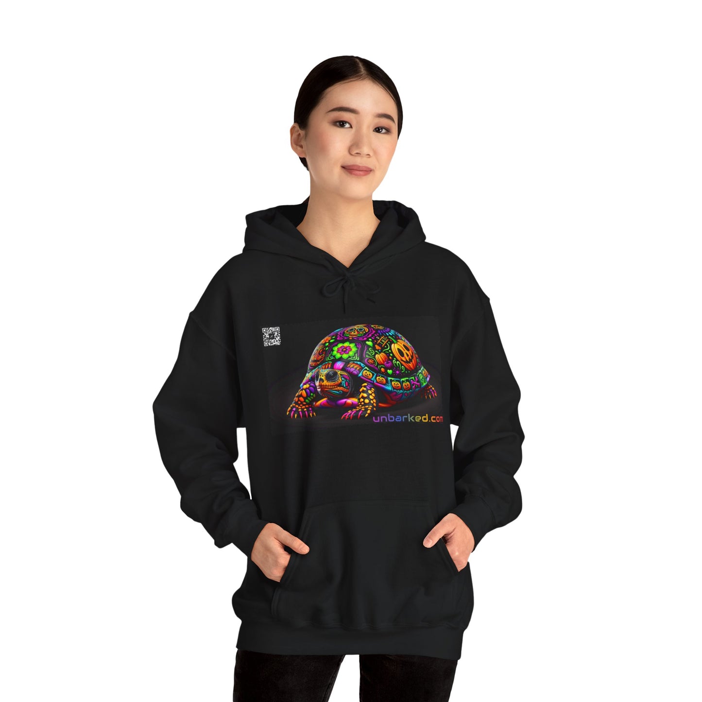 Unisex Heavy Blend™ Hooded Sweatshirt UNBARKED! Halloween Collection - Painted Slider Turtle Vibrant Día de Muertos Tattoo