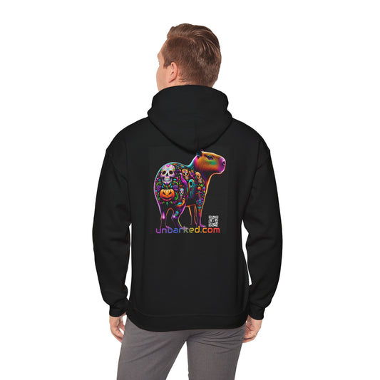 Unisex Heavy Blend™ Hooded Sweatshirt UNBARKED! Halloween Collection - Cappybara Vibrant Día de Muertos Tattoo