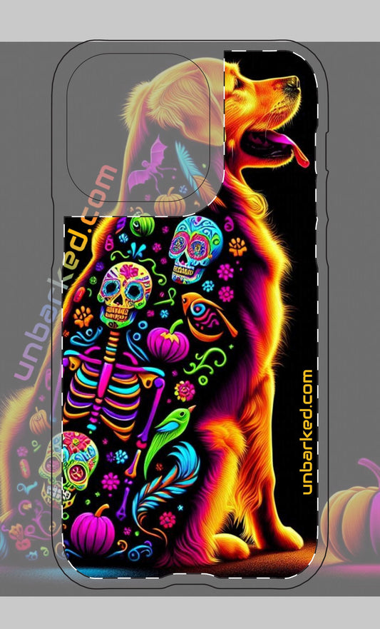 iphone 14 & 15 UNBARKED! Halloween Golden Retreiver Dog Dia De Los Muertos Tough Magnetic Cases