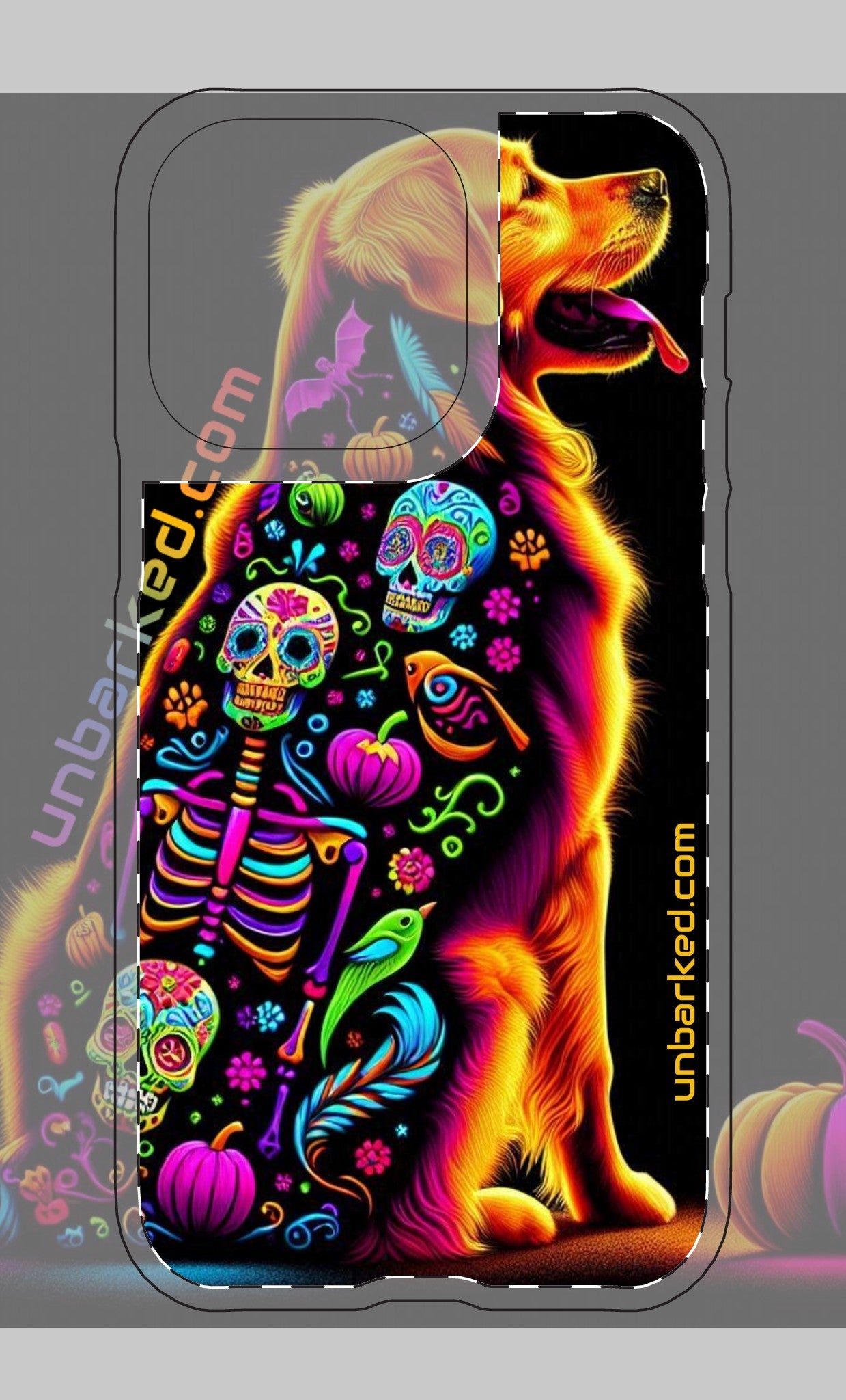 iphone 14 & 15 UNBARKED! Halloween Golden Retreiver Dog Dia De Los Muertos Tough Magnetic Cases