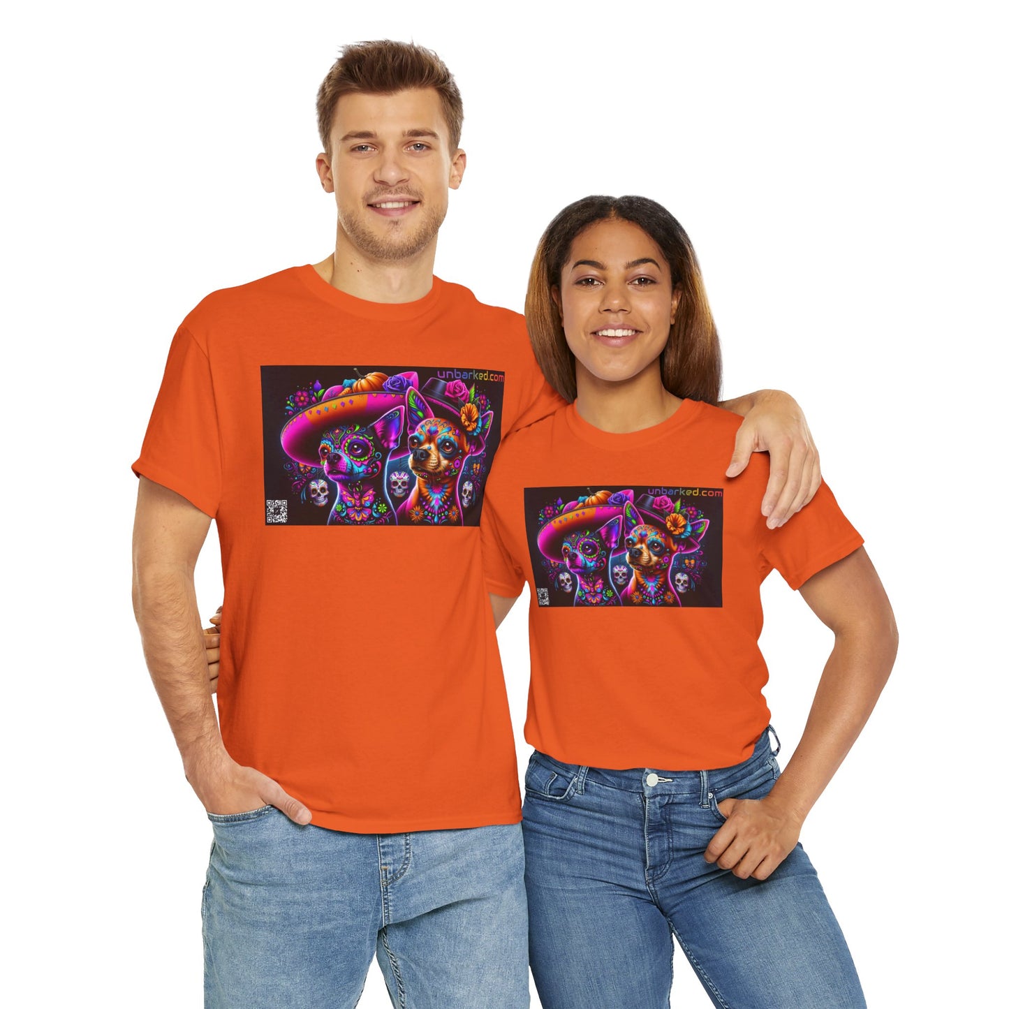UNBARKED! Halloween Collection - Chihuahua Dog Vibrant Día de Muertos Tattoo Unisex Heavy Cotton Tee